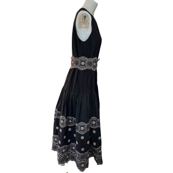 Vanessa Bruno 42 Large 12 Black Fit & Flare Midi Dress Alais Elegant Embroidered - Picture 4 of 7